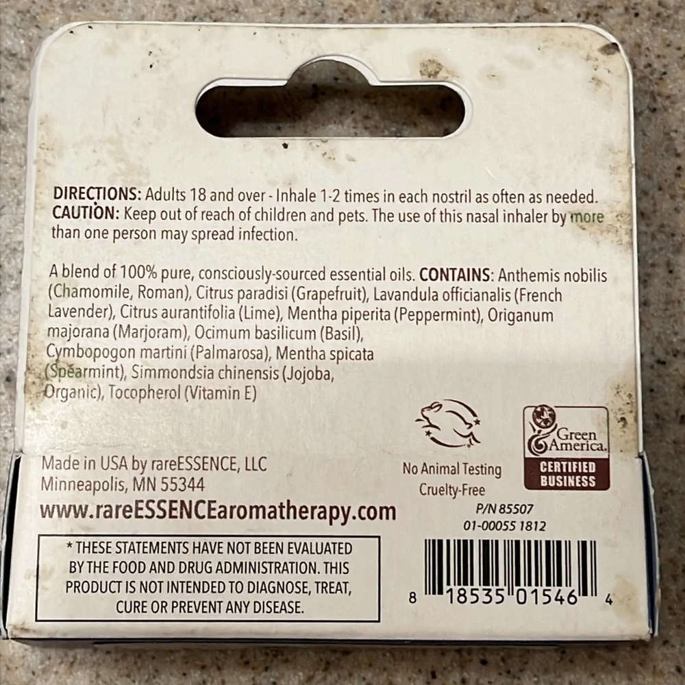 NIB Essential Oil Aromatherapy Inhaler- Basil & Lavender, rareESSENCE Head Aide